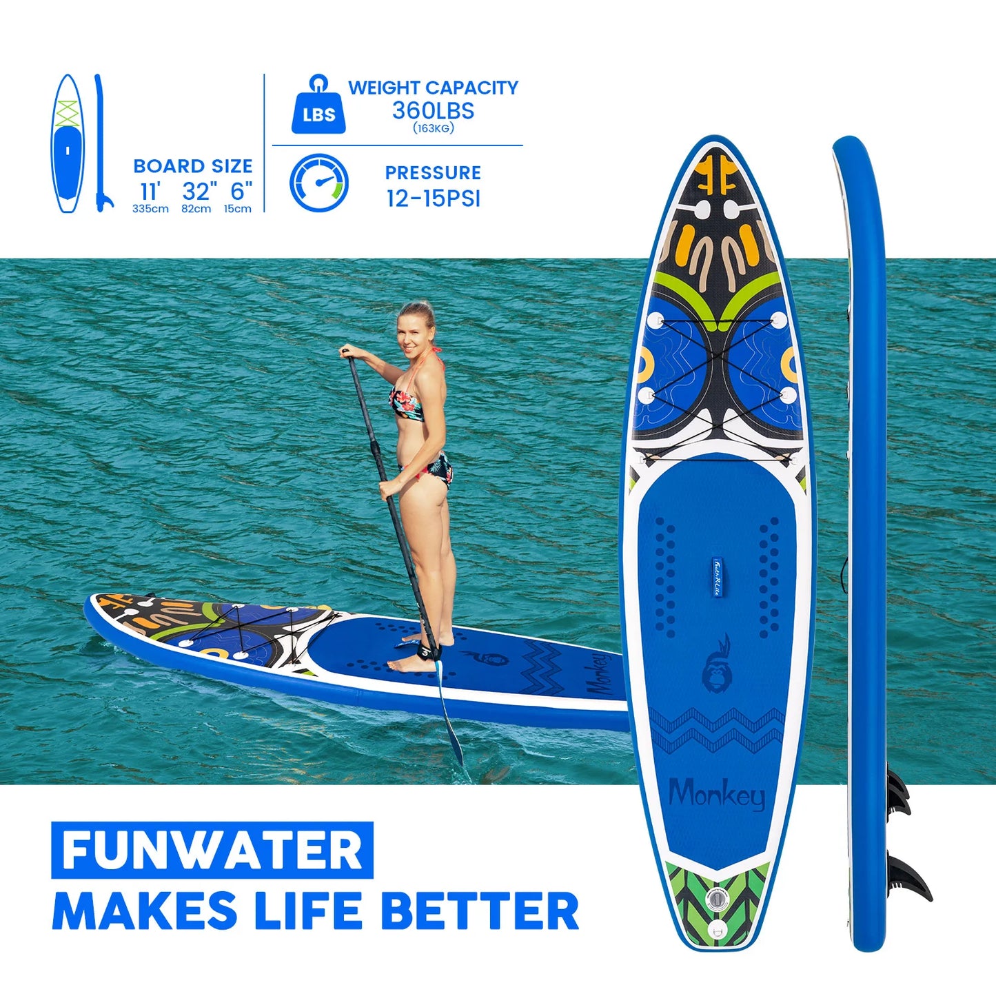 Placă cu vâsle gonflabilă FunWater Monkey Paddle Board SUP