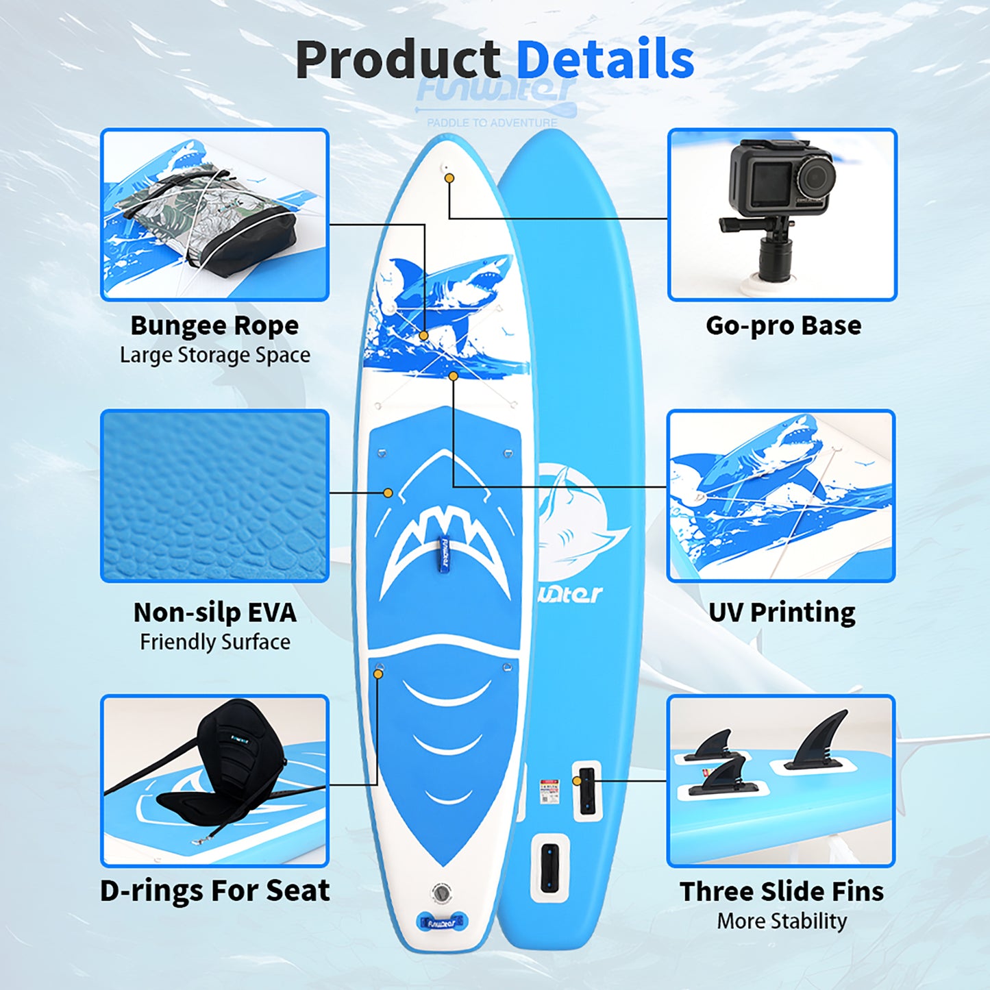 Set Placă SUP Kayak Gonflabilă FunWater SHARK 11'6'' 350 cm