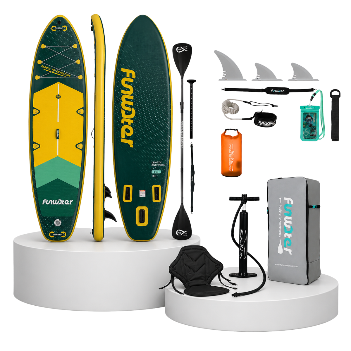 Set Placă SUP Kayak Gonflabilă FunWater ADVENTURE PRO Green 11'6'' 350 cm